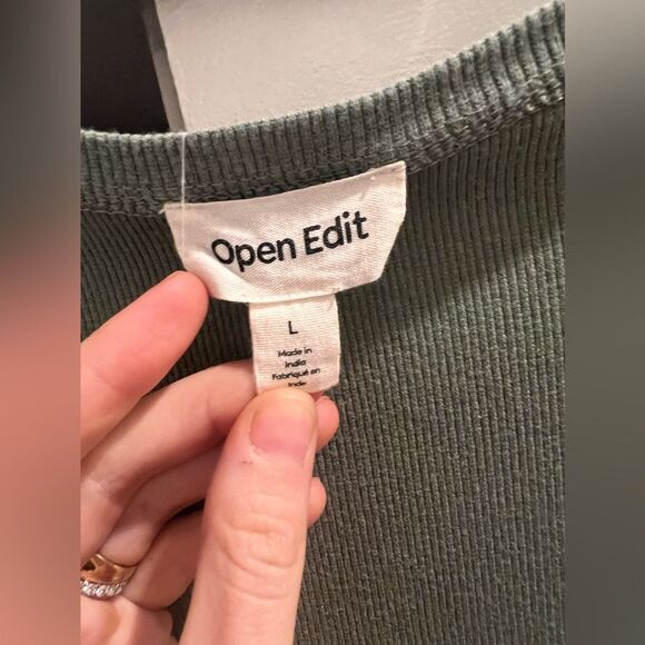 Open edit soft ribbed muted green shirt dress size large mini dress tee shirt L - Picture 6 of 15